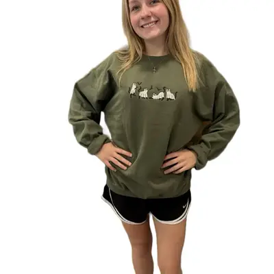 Ghost Cat Embroidered Sweatshirt | Spooky Halloween Crewneck | Vintage Y2K Inspired Sweater | Cute & Creepy Casual Top | TikT...