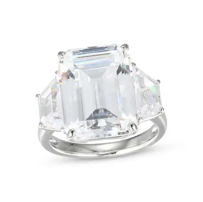 10K White 12 CT.T.W. Gold Emerald Cut Lab Created Moissanite Three Stone Band