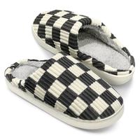 Slippers for Women Men, Plush House Shoes Memory Foam Checkered Slippers Womens Casual Fuzzy Bedroom Indoor Outdoor Plaid Sho...