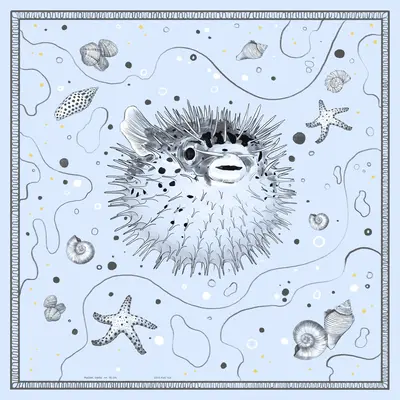 FUGU FISH silk scarf | Size: Small - 53x53 cm