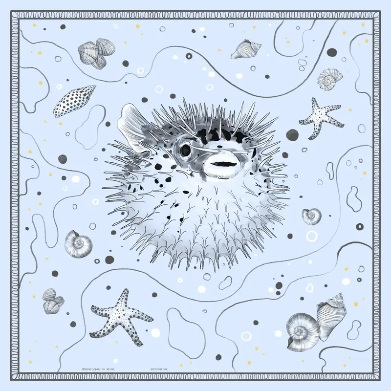 FUGU FISH silk scarf | Size: Small - 53x53 cm