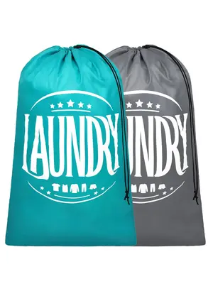 Letter Pattern Drawstring Travel Laundry Bag, Large Dirty Clothes Organizer, Washable Dirty Clothes Storage Bag for Travel Ca...