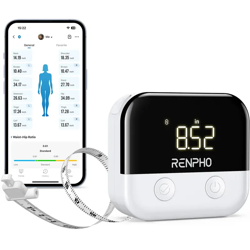 RENPHO Body Measuring Tape, Smart Tape Measure with Bluetooth App, Large LED Screen, 60in/150cm