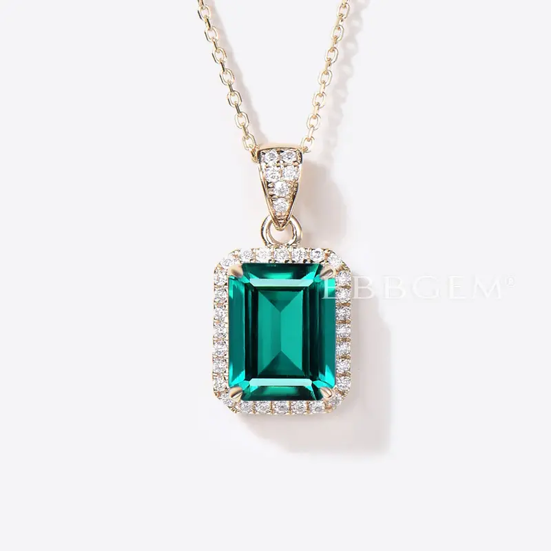 2CT Green Emerald Necklace Halo Moissanite Diamond Pendant