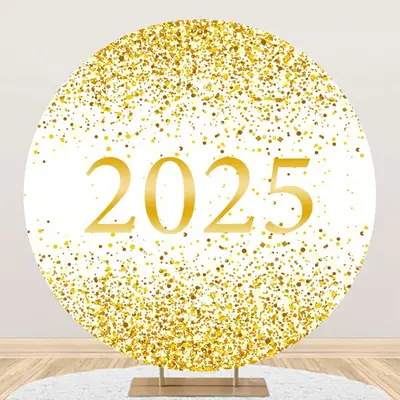 Aperturee Round White Gold Sparkle 2025 Graduation Backdrop - Aperturee