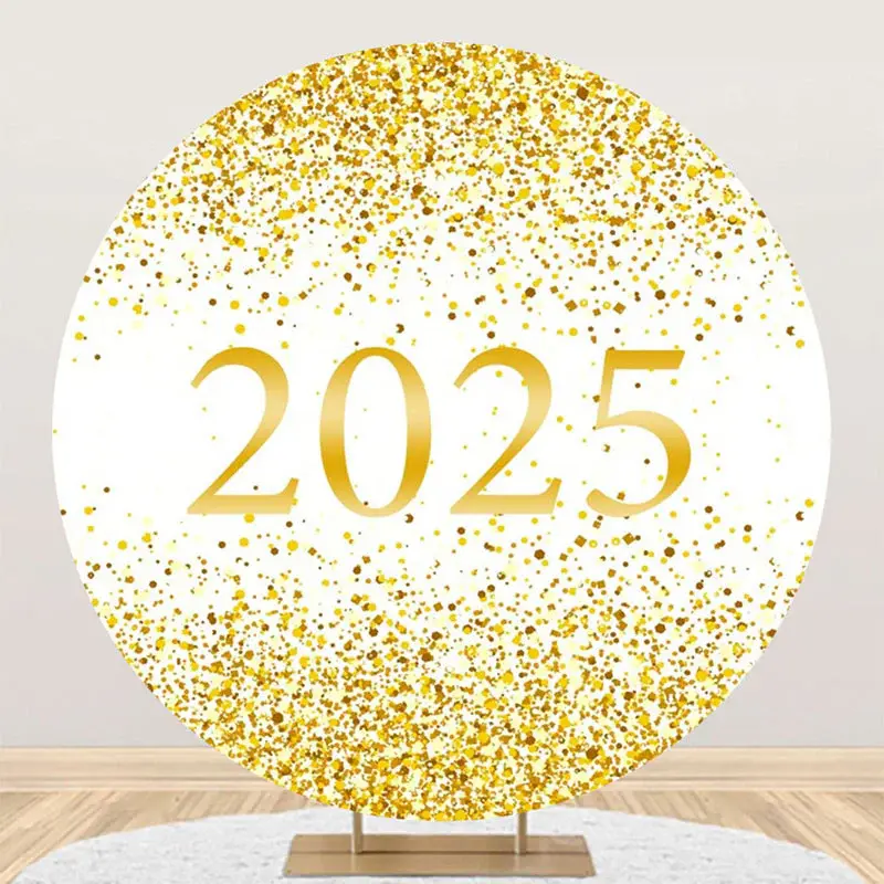 Aperturee Round White Gold Sparkle 2025 Graduation Backdrop - Aperturee