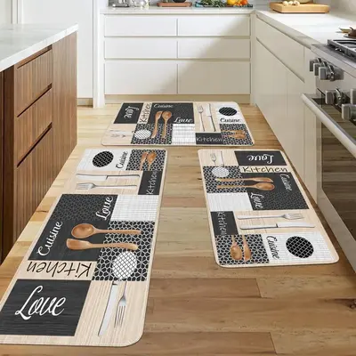 Kitchen Tableware Pattern Rug, 1 Count Non-slip Floor Mat, Decorative Mat for Home Kitchen Living Room Bedroom Bathroom