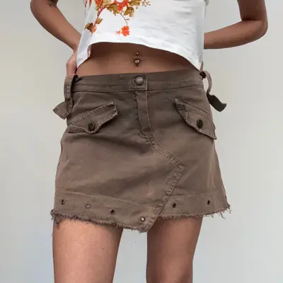 X Store Mini Skirt - 32W UK 12 Brown Cotton