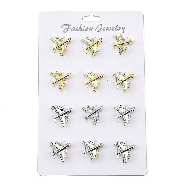 12Pcs 2 Colors Airplane Alloy Rhinestone Bowknot Brooches for Backpack Clothes