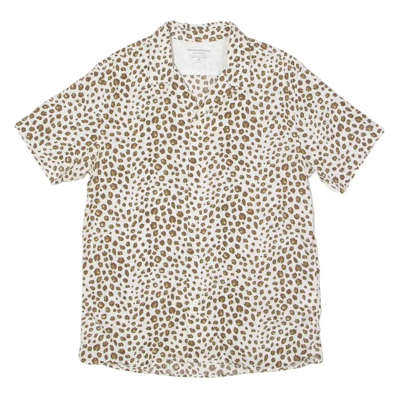 BANANA REPUBLIC Luxe Poplin Slim Fit Mens Shirt Brown Animal Print M