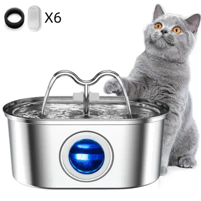 NW2Lbs Stainless Steel Cat Water Fountain, 3.2L/108oz Cat Fountain for Drinking Dog Water Dispenser automatic pet