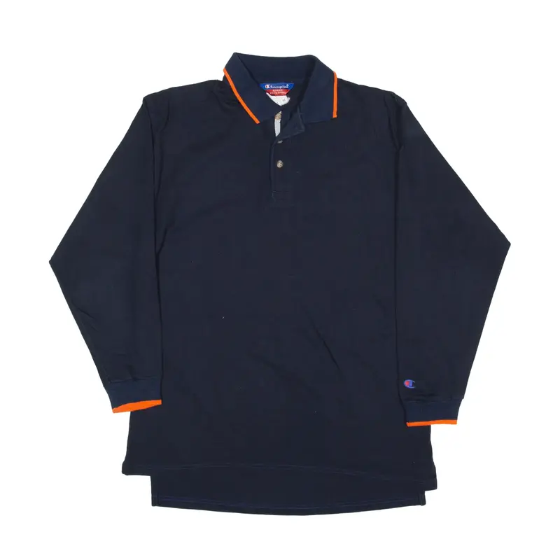 CHAMPION Polo Shirt Blue Long Sleeve Mens M