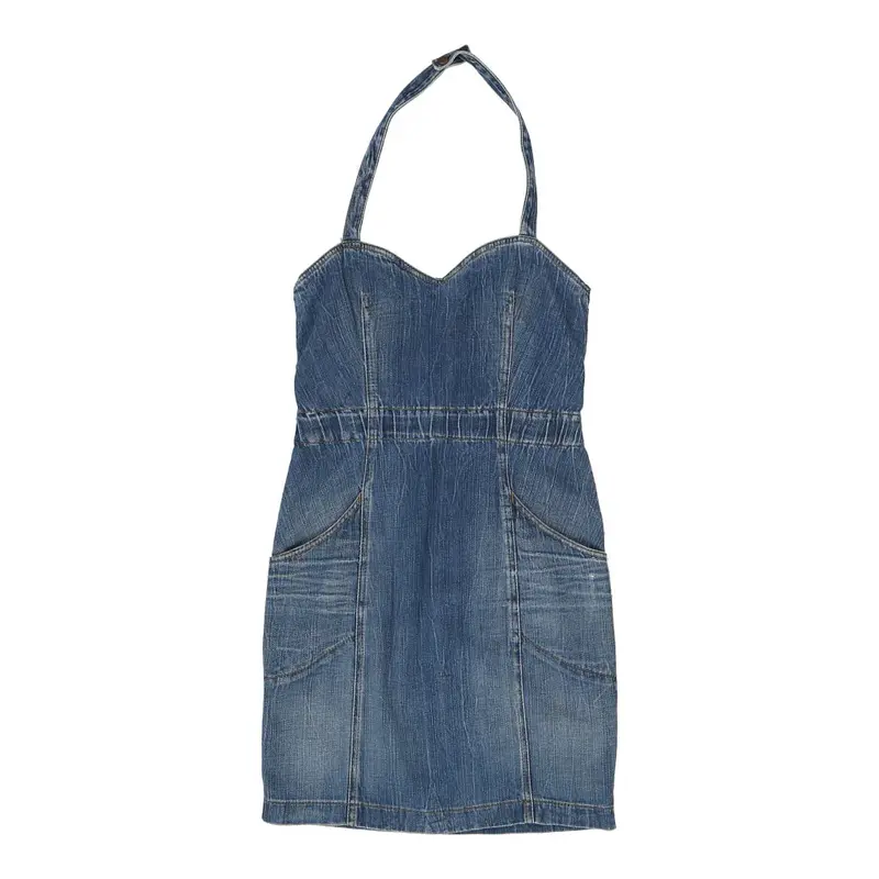 Armani Jeans Mini Halterneck Dress - Small Blue Cotton