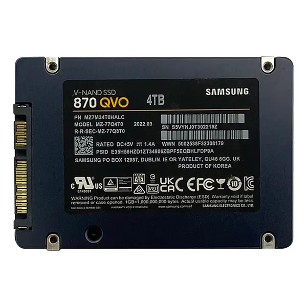 MZ-77Q4T0E Samsung 870 QVO Series 4TB 2.5-inch 6GB/s SATA 4GB Cache V-NAND 4bit MLC (QLC) Solid State Drive