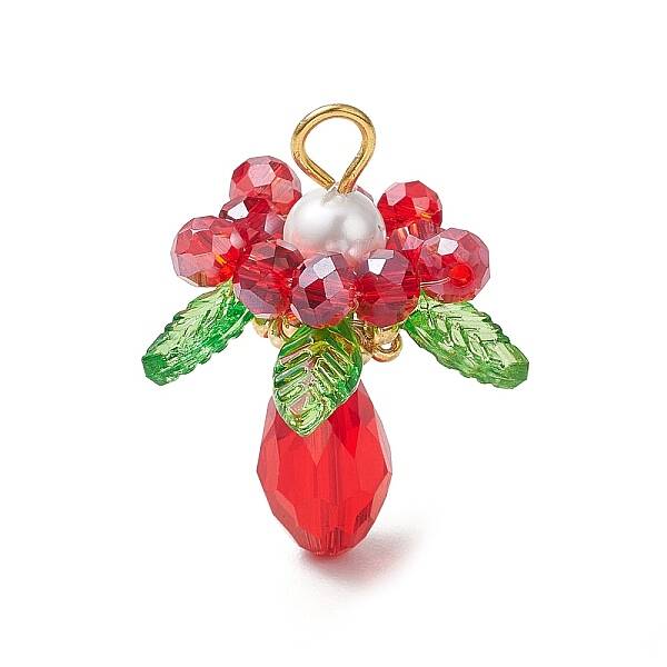 Glass with Round Shell Pearl and Acrylic Charms Pendants
