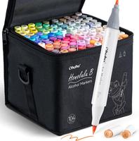 Ohuhu 104-color Alcohol Markers Brush Tip - Double Tipped Alcohol Marker for Artists Adults Coloring - Brush&Chisel/Fine - Re...