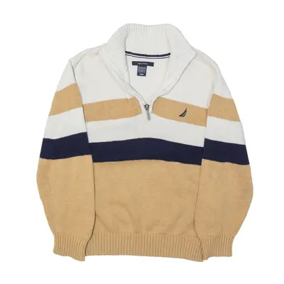 NAUTICA Patterned Jumper Brown Striped Tight Knit 1/4 Zip Boys 8 Years