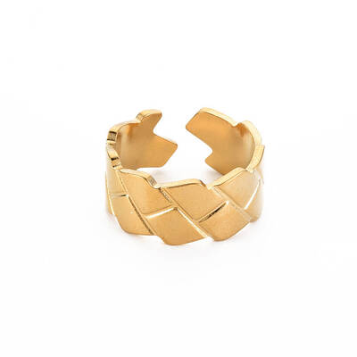 Ion Plating(IP) 304 Stainless Steel Texture Open Cuff Ring for Women