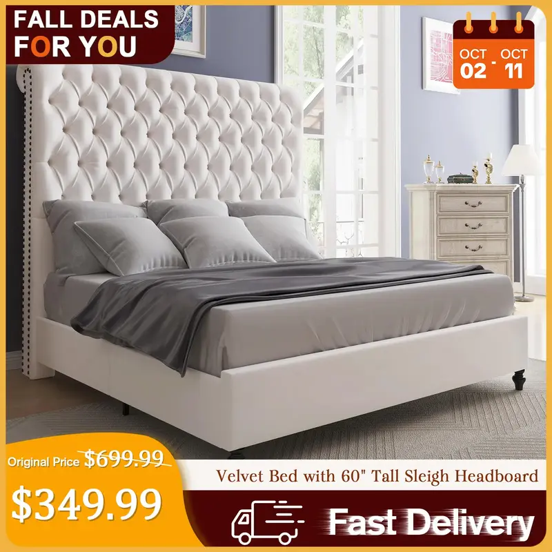 [TikTokShopfalldealsforyou] AMERLIFE Bed Frame with Sleigh Headboard, 60\