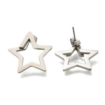 304 Stainless Steel Hollow Star Stud Earrings