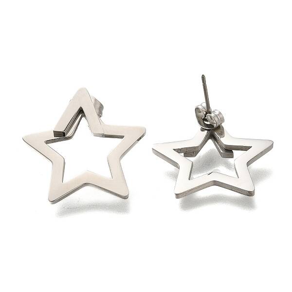304 Stainless Steel Hollow Star Stud Earrings