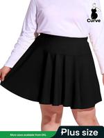 【Plus Size】 Solid High Waist Skort, Regular Fit Casual Comfort Minimalist Basic Pocket A Line Skirt for Daily Wear, Women...