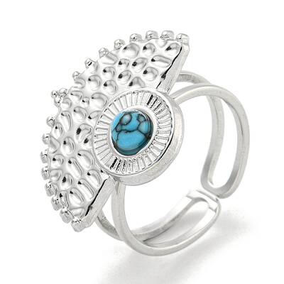 304 Stainless Steel Synthetic Turquoise Cuff Rings