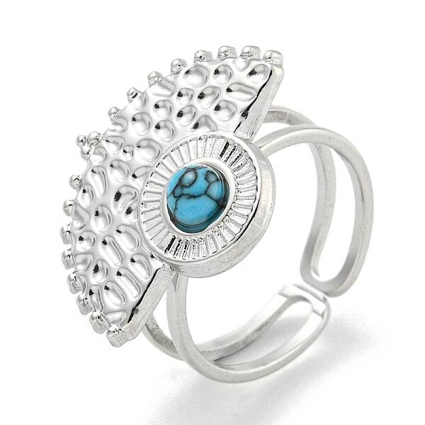 304 Stainless Steel Synthetic Turquoise Cuff Rings