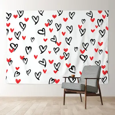 Aperturee Heart Theme Red Black White Valentines Day Backdrop