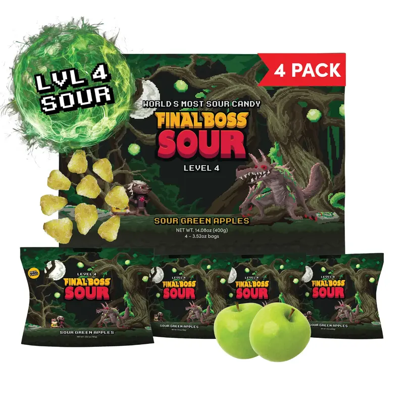 Final Boss Sour - Green Apple - Level 4  (1 or 4-Pack) Real Fruit | Sour Challenges With Every Bite