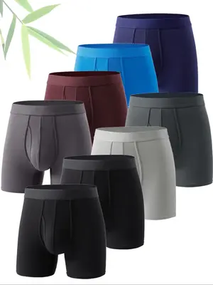 Men's Solid Color Bamboo Fiber Boxer Brief, Breathable Comfortable Underwear for Daily Wear, Casual Men's Underwear for All ...