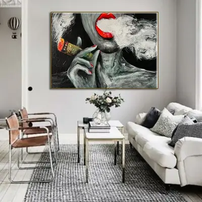 Large Abstract Smoking Woman Paintings On Canvas Monochrome Figurative Fine Art Acrylic Textured Oil Painting Modern Wall Dec...