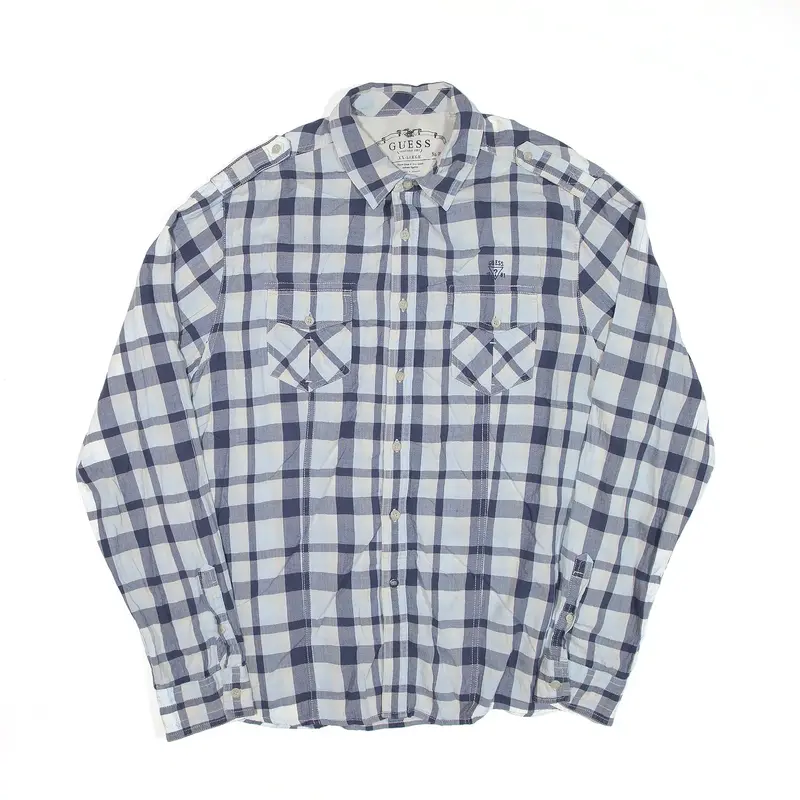 GUESS Shirt Blue Check Long Sleeve Mens XL