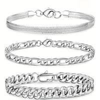 3-Piece chain bracelet (for men and women), Cuban herringbone wrist bracelet set, jewelry gifts, women's fashion jewelry