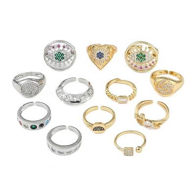 Adjustable Brass Micro Pave Cubic Zirconia Cuff Rings