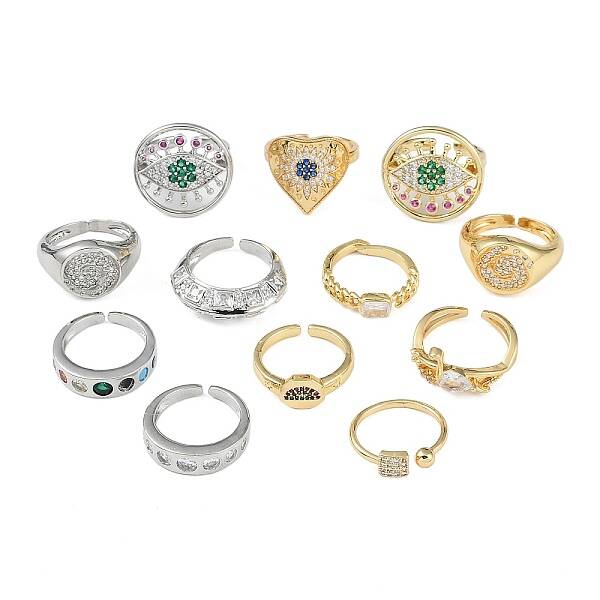 Adjustable Brass Micro Pave Cubic Zirconia Cuff Rings