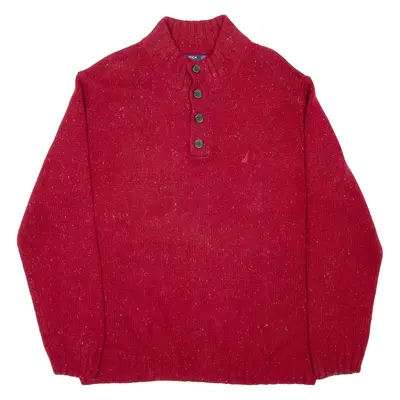 NAUTICA Mens Jumper Red Button Neck Chunky Knit 2XL
