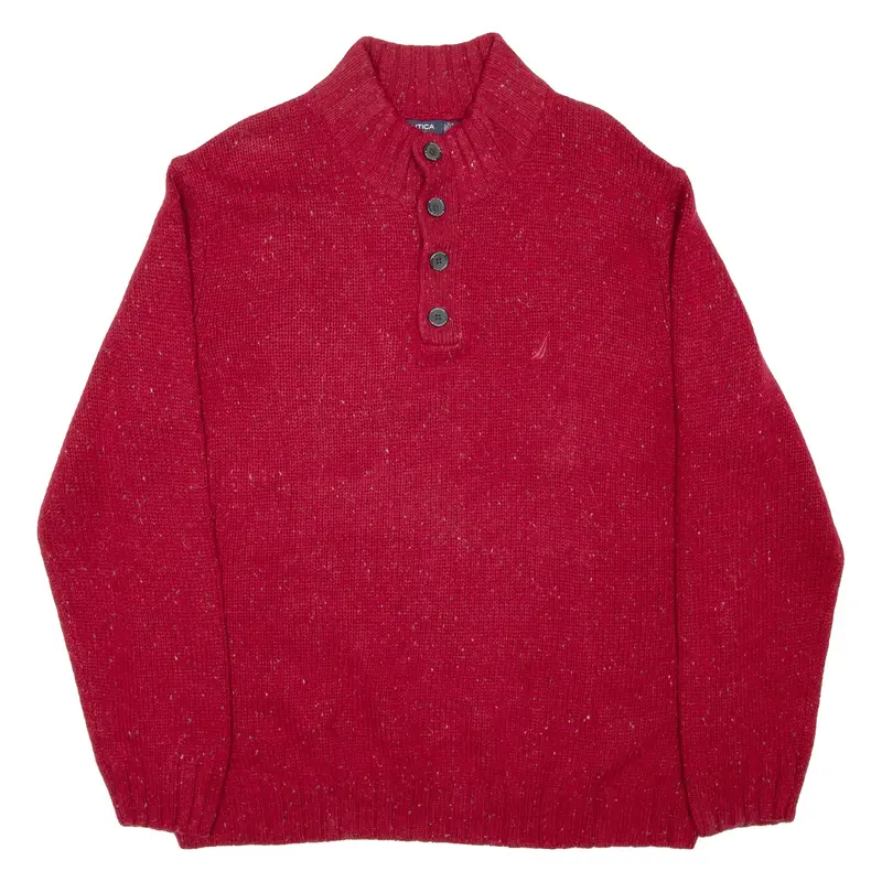 NAUTICA Mens Jumper Red Button Neck Chunky Knit 2XL