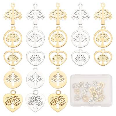 20Pcs 10 Style 304 Stainless Steel Charms