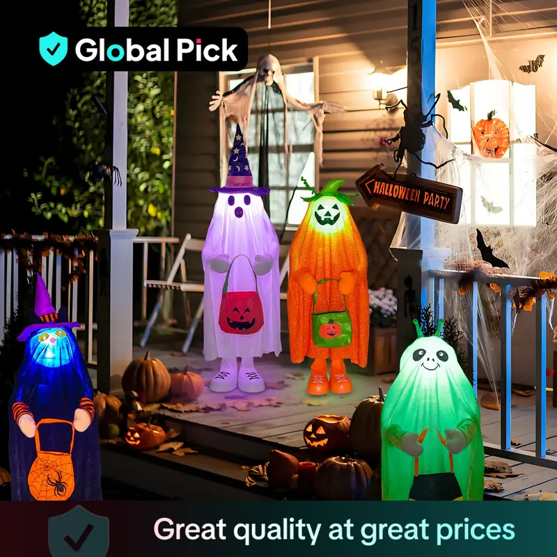 Ghost Design Halloween Decoration, 1 Count Cute Ghost with LED Light, Halloween Decorations for Home Party (Battery Required,...