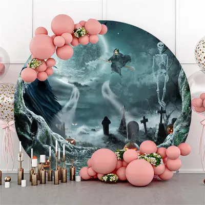 Aperturee Dim Bone Witch Tomb Pumpkin Round Halloween Backdrop | Diy Halloween Photo Backdrop | Halloween Backdrop | Hallowee...