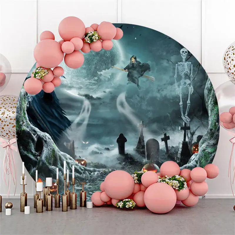 Aperturee Dim Bone Witch Tomb Pumpkin Round Halloween Backdrop | Diy Halloween Photo Backdrop | Halloween Backdrop | Hallowee...