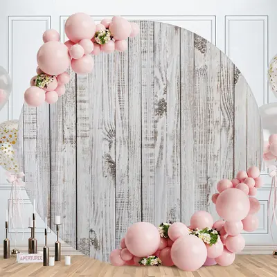 Aperturee Circle Simple Grey Wooden Birthday Backdrops