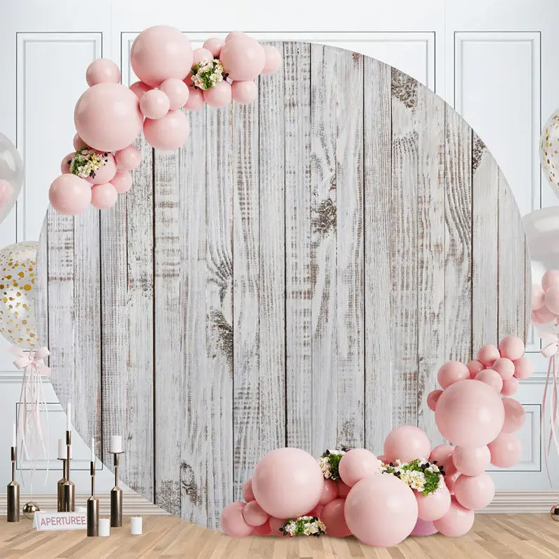 Aperturee Circle Simple Grey Wooden Birthday Backdrops