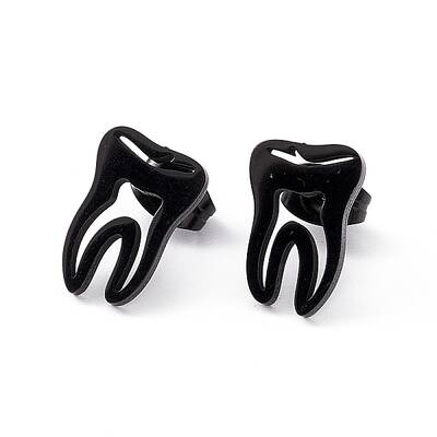 304 Stainless Steel Tooth Shape Stud Earrings for Men Women