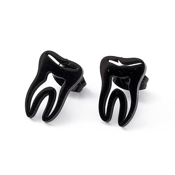 304 Stainless Steel Tooth Shape Stud Earrings for Men Women
