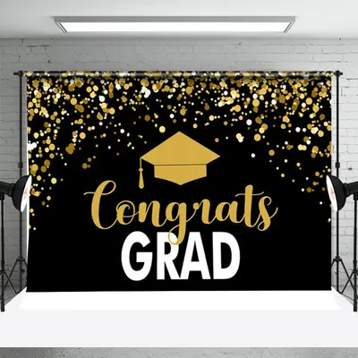 Black Gold Sequin Bachelor Cap Graduation Backdrop - Aperturee