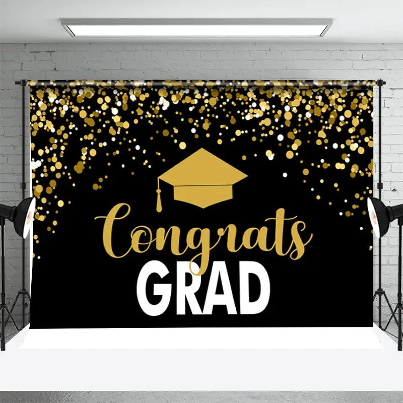 Black Gold Sequin Bachelor Cap Graduation Backdrop - Aperturee