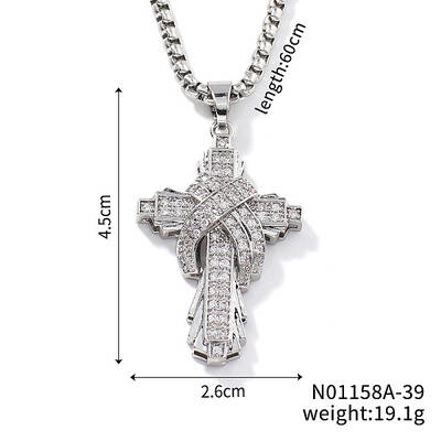 Brass Clear Cubic Zirconia Cross Pendant Box Chain Necklaces Fashionable and Versatile Jewelry Accessory