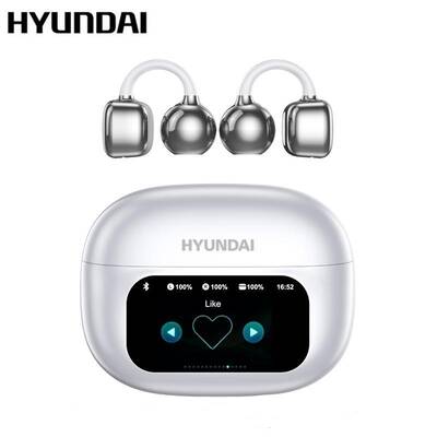 HYUNDAI C02 Clip On Ear Headphones with LCD Full Color Touch Screen, Audio Wireless Headphones for Music & Phone Calls